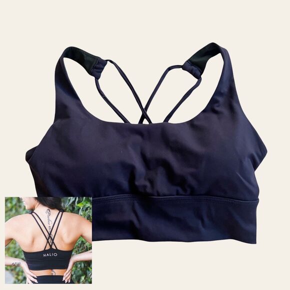 HALIO‎ Black Criss Cross Back Sports Bra Yoga Gym Activewear - Picture 1 of 7